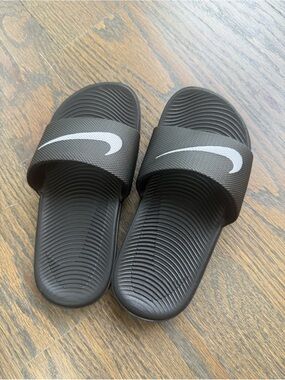Nike Black Slides with White Swoosh